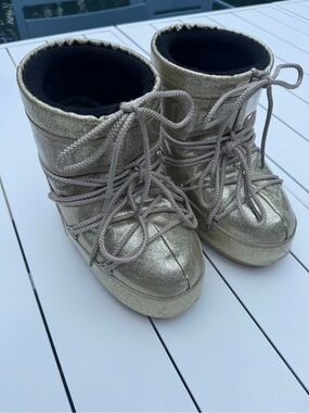 Moon Boot Metallic Gold Lace-Up Ankle Boots